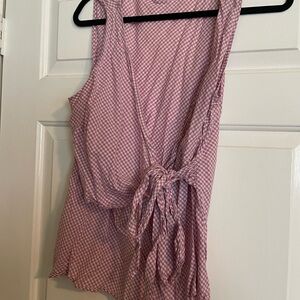 LOFT Purple Gingham Wrap Sleeveless Blouse